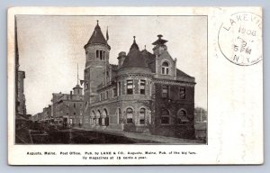 JH4/ Augusta Maine Postcard c1910 Post Office Building Lane & Co 63