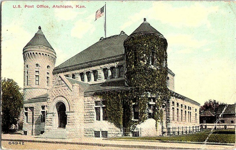 U. S. Post Office Atchison Kan. Kansas Vintage Postcard Standard View Card