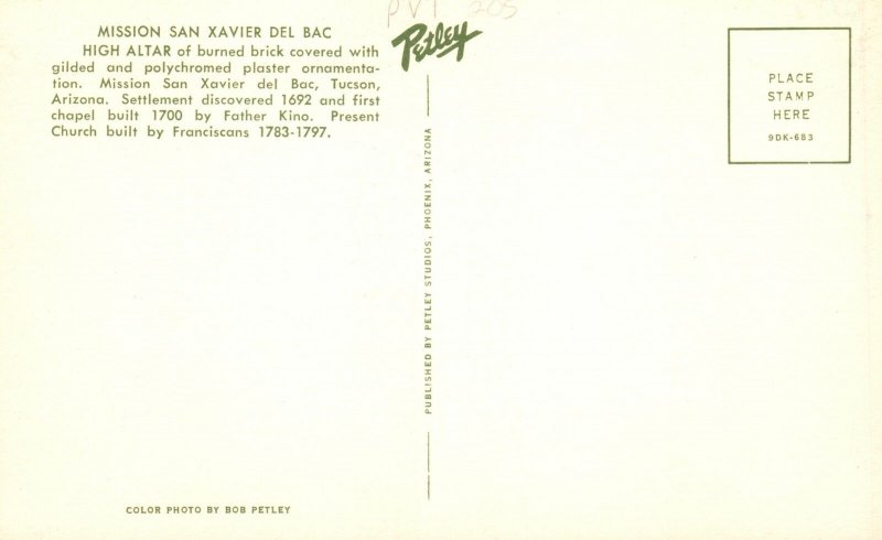 Tucson Arizona, Mission San Xavier Del Bac High Altar Burned Brick Postcard