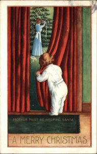 Whitney Christmas Toddler Spying on Mother Vintage Postcard