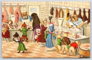 1958 Dogs In The Store Animals In The Dining Room With Costumes Posted Postcard