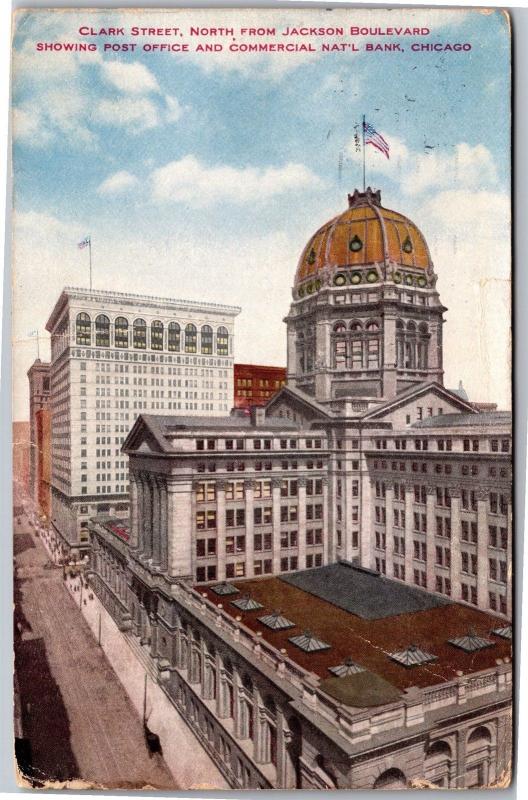 Clark Street North from Jackson Blvd, Post Office Chicago c1911 Vtg Postcard I10