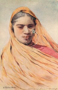 Postcard Indian Woman With Nose Ring Piercing Native Bride India 24 Menpes