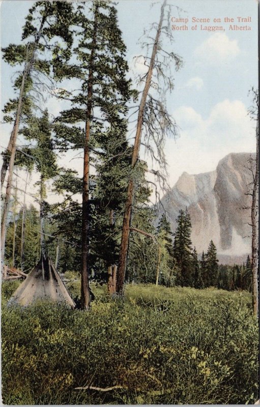 Camp Scene North of Laggan Lake Louise Alberta AB Unused #604 Baker Postcard H44