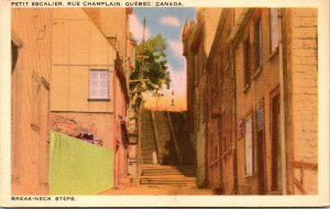 VINTAGE POSTCARD BREAK-NECK STEPS AT RUE CHAMPLAIN QUEBEC CITY CANADA c. 1930