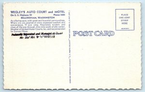 BELLINGHAM, WA Washington ~ WEGLEY'S AUTO COURT  c1950s Roadside  Postcard 
