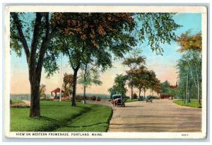 1927 View Western Promenade Classic Cars Portland Maine Vintage Antique Postcard