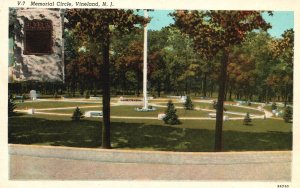 Vintage Postcard Memorial Circle Monument Circulat Plot Vineland New Jersey NJ