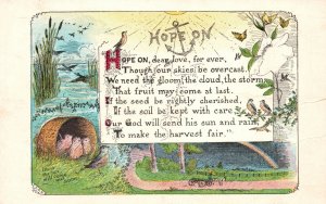 Vintage Postcard 1910's Hope On Dear Love Forever Greetings Birds Sun Natures
