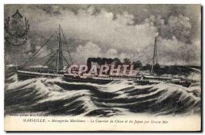 Postcard Old Ship Boat Marseille Maritimes Courier Mail of China and Japan in...