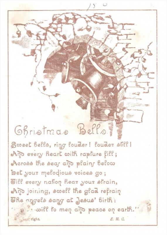 1869  Christmas  lady knocking on door,  poem on back