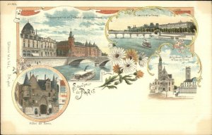 Paris Multi-View Fine Lithograph W&V a L c1890s Postcard #1114