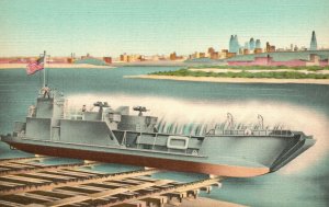 Vintage Postcard An Ocean-Going Vessel For Navy Harry Darby's Shipyard Kansas KS