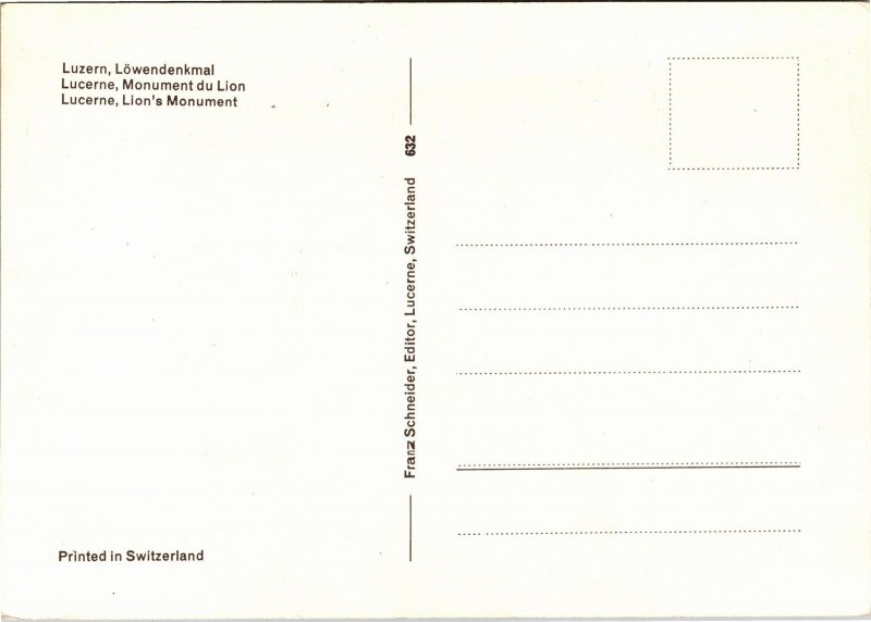 Postcard Switzerland Lucerne Lion's Monument