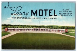 Pittsfield Illinois IL Postcard Bird's Eye View Of Lowry Motel Exterior c1940's