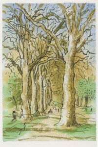 Rotten Row Jogger Autumn Bare Trees London Painting Postcard