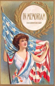 Decoration Day In Memoriam Woman With American Flag, Embossed, Vintage PC U9038