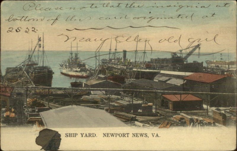 Newport News VA Shipyard 10 cent stamp on Back Postcard