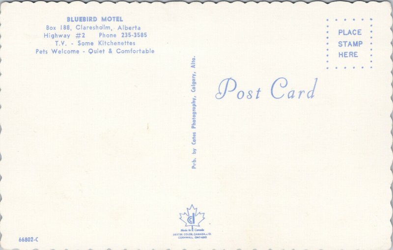 Bluebird Motel Claresholm Alberta AB Alta Unused Vintage Postcard H6