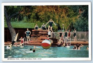 Zion National Park Utah Postcard Swimming Pool Hole Contour Salt Lake City c1940