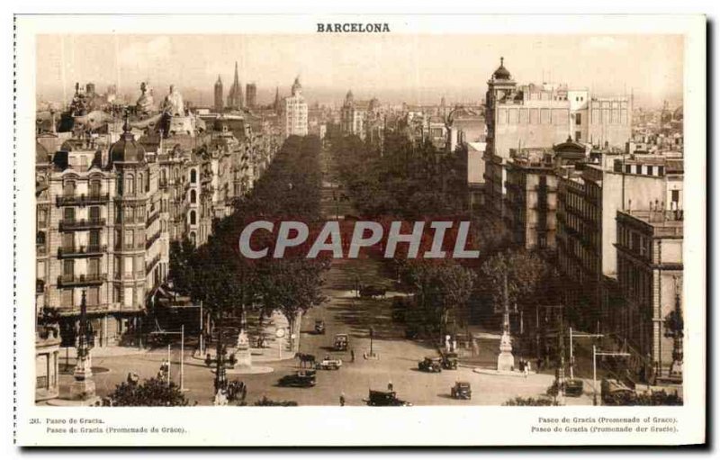 Old Postcard Barcelona Paseo de Gracia