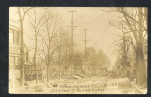 RPPC DAYTON OHIO 1913 FLOOD MAIN & VINE STREET SCENE REAL PHOTO POSTCARD