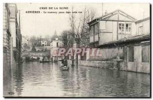 Crue of the Seine Paris Old Postcard Flood Asnieres The tram goes on that street