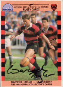 Warwick Taylor Canterbury Team Rugby 1991 Hand Signed Card Photo