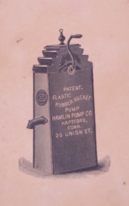 1800s Elastic Rubber Bucket Pump Hamlin Hartford Trade Card