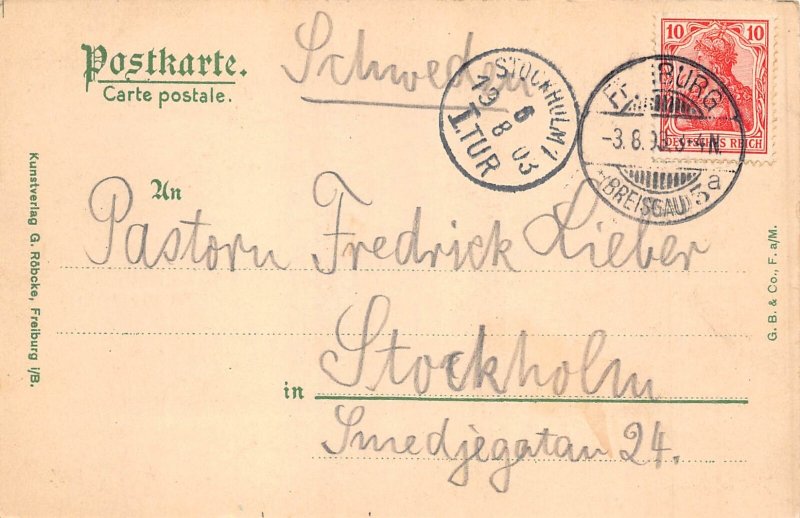 Germany 1903 Freiburg i B Church vintage postcard
