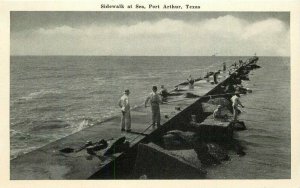 Fishing Sidewalk at Sea Port Arthur Texas 1930s Graycraft Postcard 20-12969