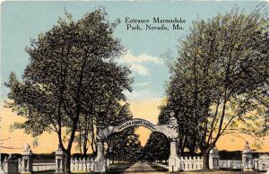 Missouri Mo Postcard NEVADA Vernon County c1910 MARMADUKE PARK Entrance Arch