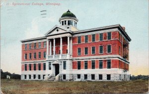 Winnipeg MB Agricultural College Manitoba c1908 Postcard H47 *as is