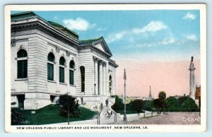 NEW ORLEANS, Louisiana LA ~ Public Library & LEE MONUMENT ca 1920s  Postcard