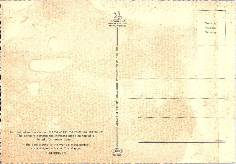 Philippines Mayon Volcano Native Dance Sayaw Ed Tapew Na Bangko Postcard