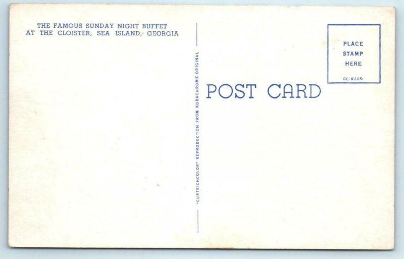 SEA ISLAND, Georgia GA ~ Sunday Night Buffet THE CLOISTER Chefs 1950s  Postcard