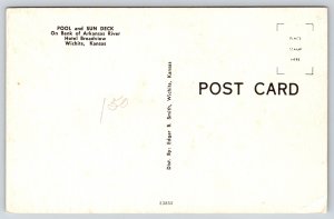 Hotel Broadview~Wichita KS~Pool & Sun Deck~Arkansas Riverbank~Chrome Postcard