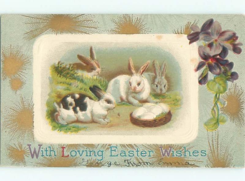 Divided-Back EASTER BUNNY RABBIT SCENE Cute Postcard AA1158