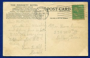 The Poinsett Hotel Greenville South Carolina sc Land of the Sky postcard 