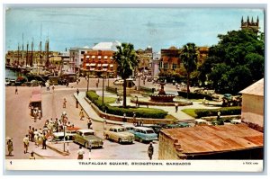 USS Guadalcanal Postcard Trafalgar Square Bridgetown Barbados Cars Scene 1965