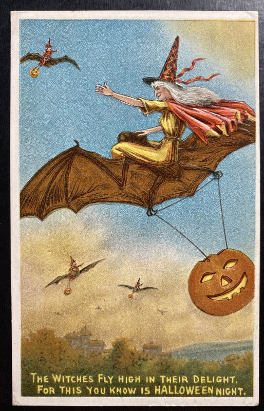 Mint Usa Picture Postcard Cover Witch Flying High Halloween Night