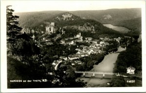 Vtg Postcard RPPC 1957  Hardegg Austria and River Thaya Aerial View