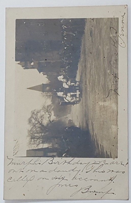 1907 NEW CASTLE PA STREET SCENE PARADE CROWDS HORSE DRIVEN REAL PHOTO RPPC   A15