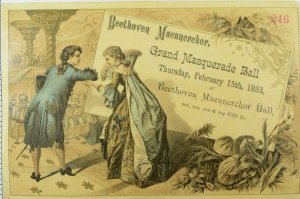 1882 Grand Masquerade Ball Ticket Beethoven Maennerchor N.Y. Superb &A