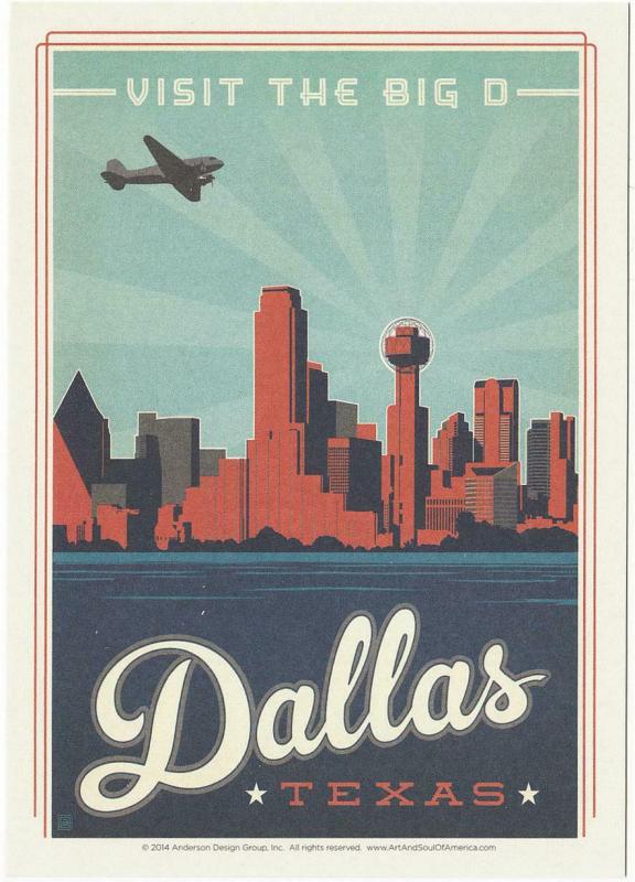 Postcard of Dallas Texas The Big D Travel Poster Style Postcard