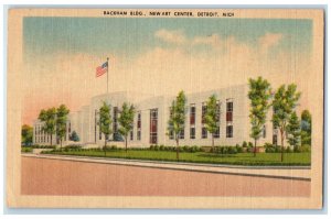 c1940's Rackham Building New Art Center US Flag View Detroit Michigan Postcard