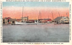 Crisfield Maryland Wharfs Harbor Washington DC Wearleys Seafood Ad PC AA1100936