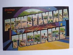 Pennsylvania Turnpike Postcard Greeting  From Large Big Letter Linen Curt Teich