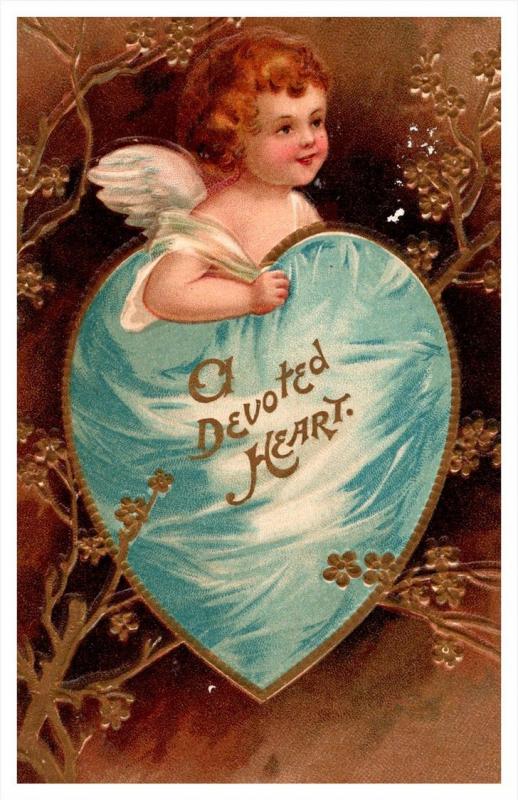11097 Valentine's  Cupid inside blue  Heart O devoted Heart