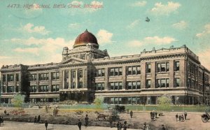 Vintage Postcard 1911 Central High School Campus Building Battle Creek Michigan